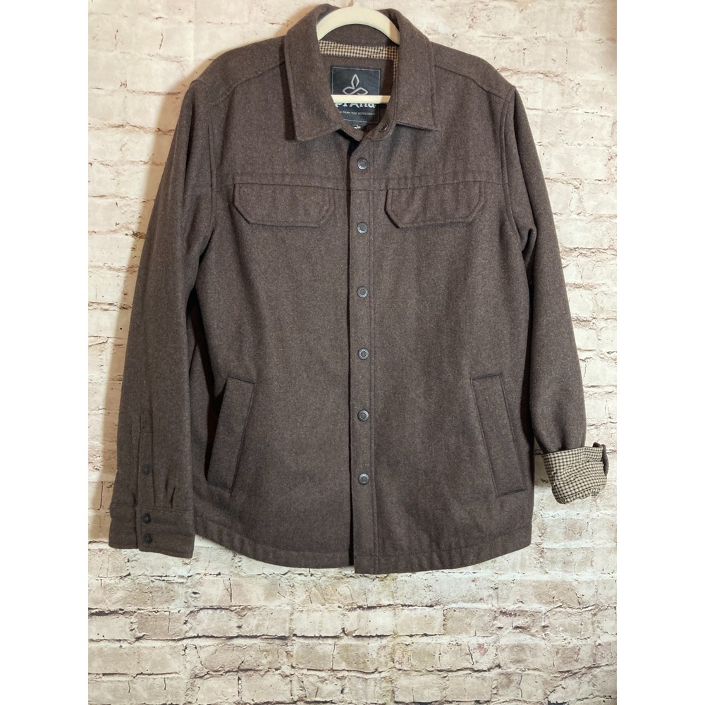 PrAna Wooley Jacket Men's Medium Brown Organic Cotton‎ & Wool Sustainable Lined